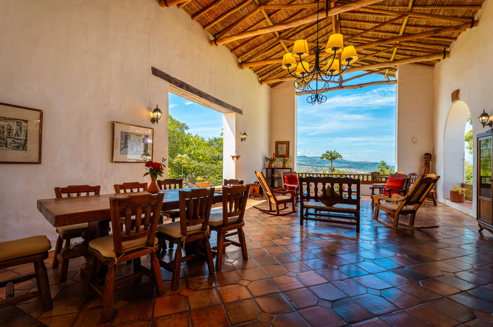 Living and dining area with view